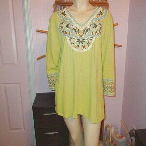 Soft Surroundings Cotton Embroidered Top Size XL Sunrise Tunic Boho Moroccan EUC